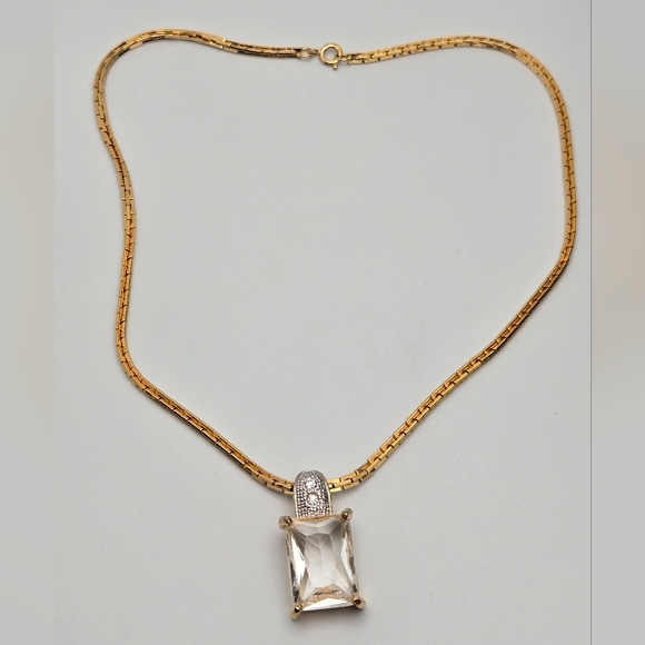 ✨3/$30✨ Gold and Silver Square Rhinestones Pendant Box Necklace Casual15'' - Picture 3 of 7